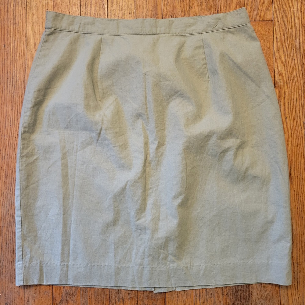 Adolfo Studio 14 Pencil Skirt Tan Linen Granola Earthy Summer Back Slit  Modest